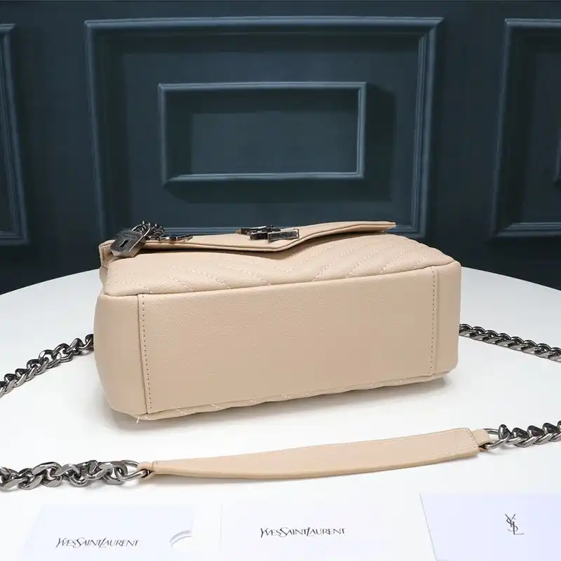 CHEAP Saint Laurent Medium Classic College Chain Bag In Matelasse Leather Apricot Silver