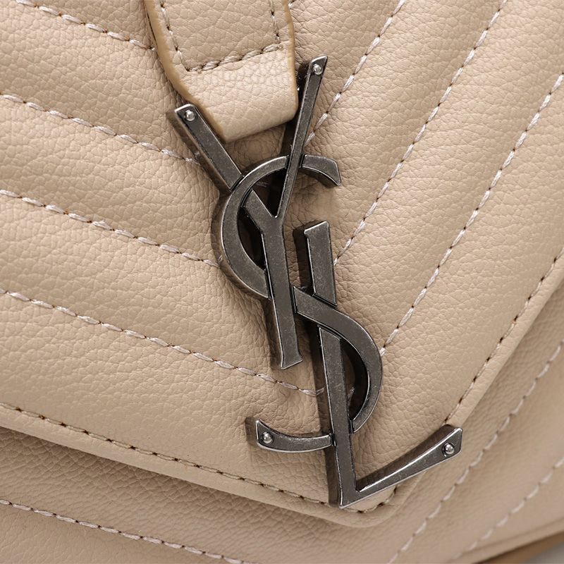 Saint Laurent Medium Classic College Chain Bag In Matelasse Leather Apricot Silver