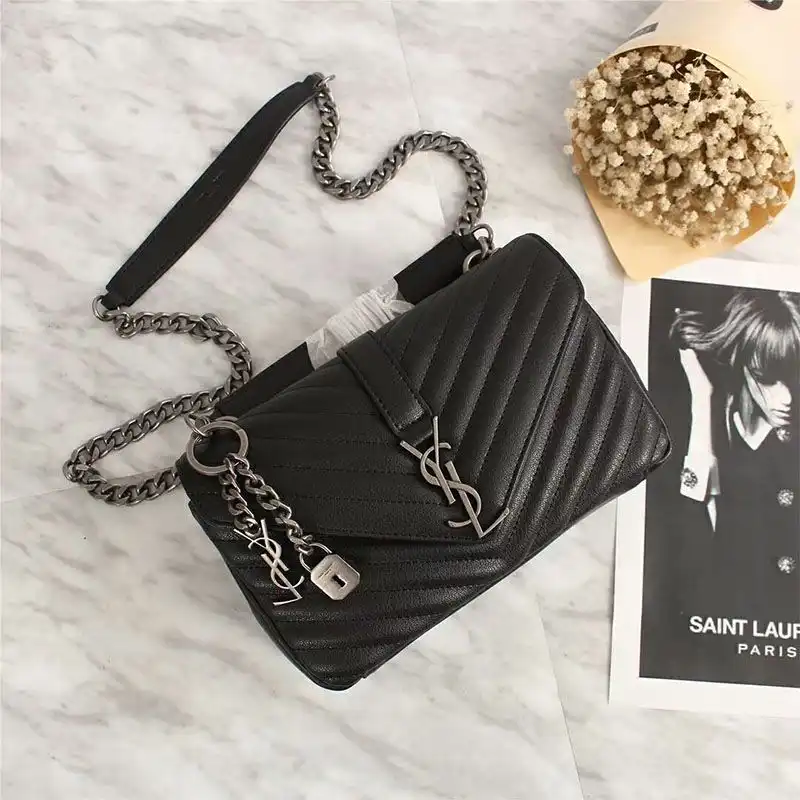 Saint Laurent Medium Classic College Chain Bag In Matelasse Leather Black Silver