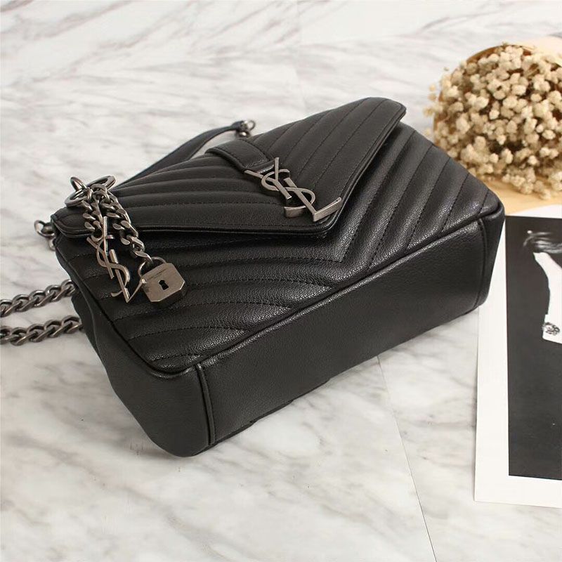 Saint Laurent Medium Classic College Chain Bag In Matelasse Leather Black Silver