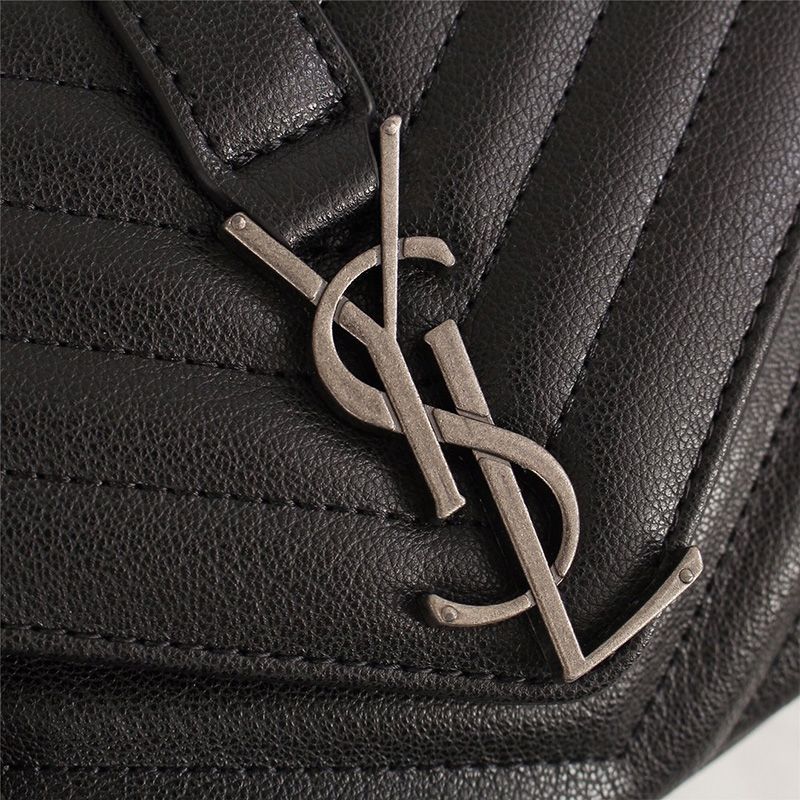 Saint Laurent Medium Classic College Chain Bag In Matelasse Leather Black Silver