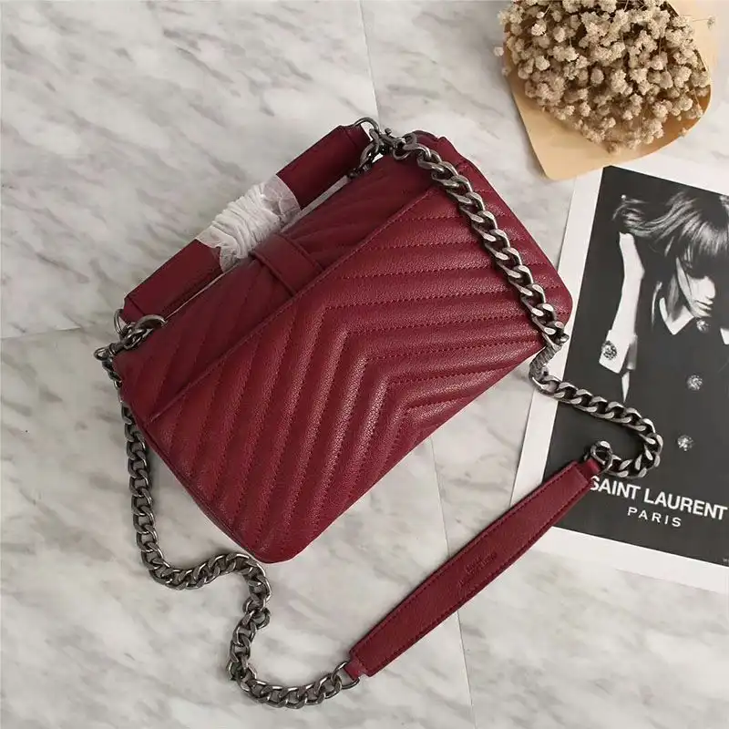 Cheap Saint Laurent Medium Classic College Chain Bag In Matelasse Leather Burgundy Silver