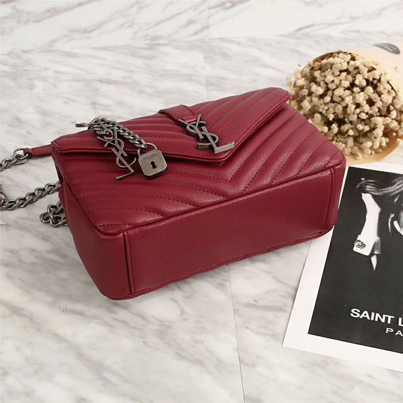 Saint Laurent Medium Classic College Chain Bag In Matelasse Leather Burgundy Silver