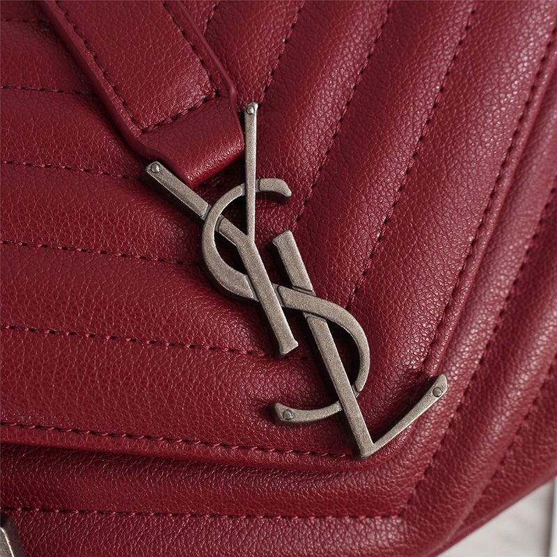 Saint Laurent Medium Classic College Chain Bag In Matelasse Leather Burgundy Silver