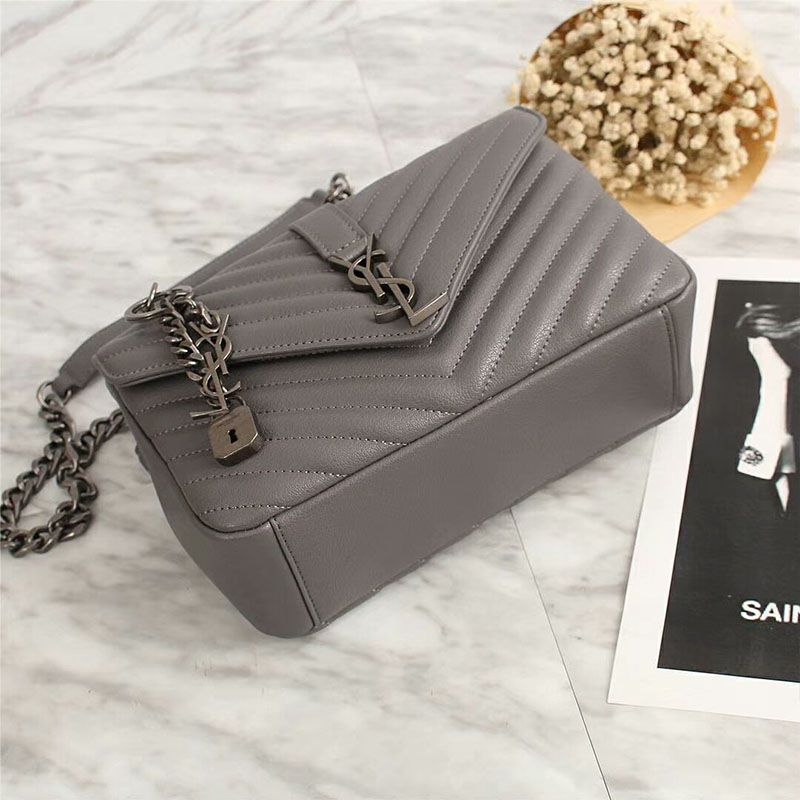 Saint Laurent Medium Classic College Chain Bag In Matelasse Leather Grey Silver