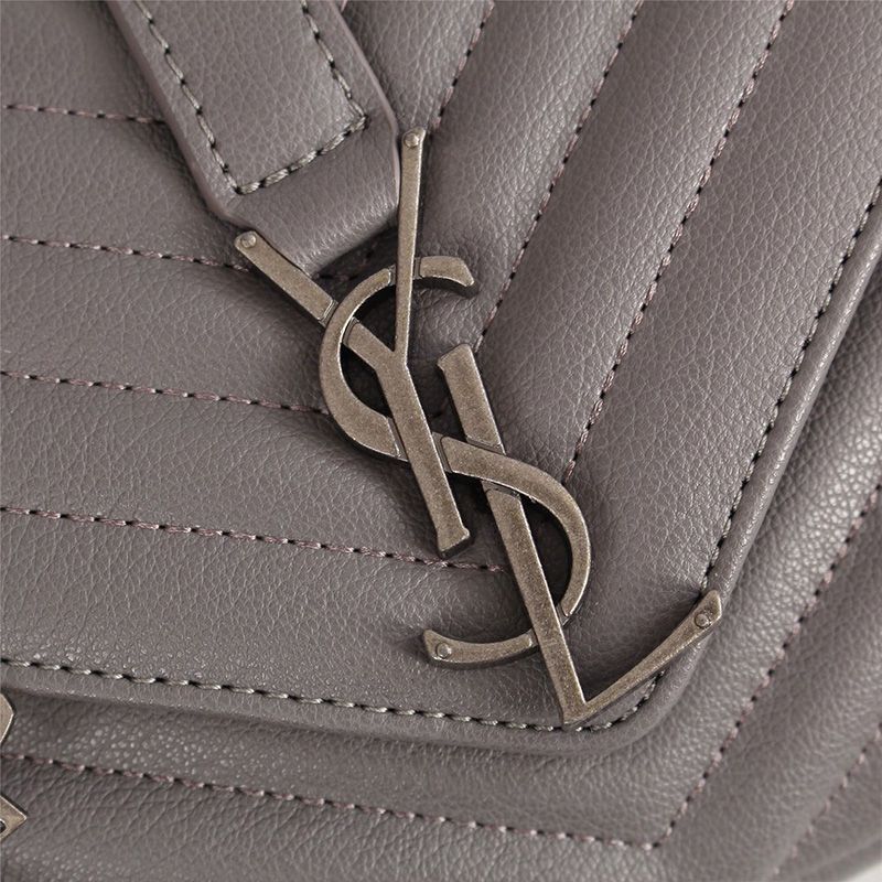 Saint Laurent Medium Classic College Chain Bag In Matelasse Leather Grey Silver