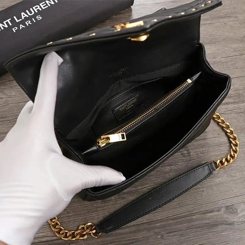 Cheap Saint Laurent Medium College Chain Bag In Studded Matelasse Leather Black Gold