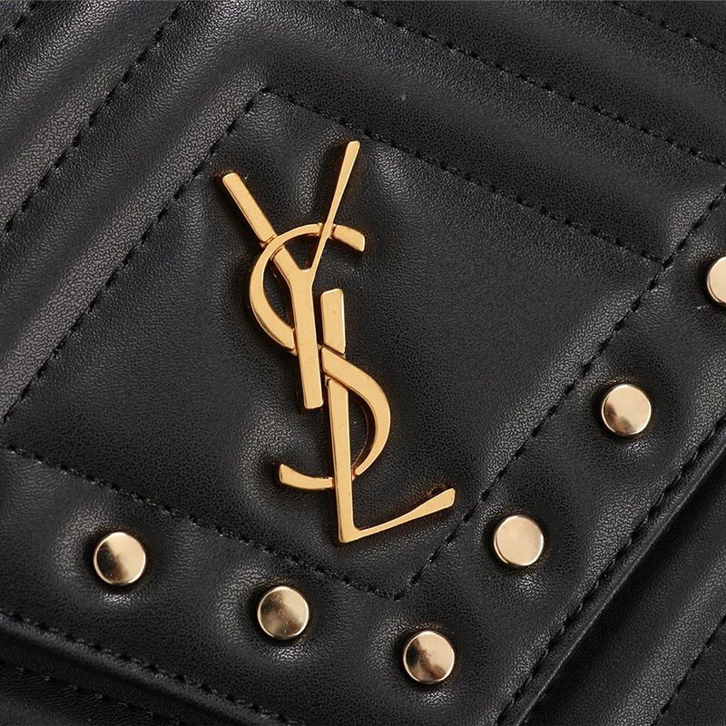 Saint Laurent Medium College Chain Bag In Studded Matelasse Leather Black Gold