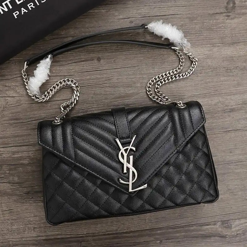 Saint Laurent Medium College Chain Bag In Textured Mixed Matelasse Leather Black Silver