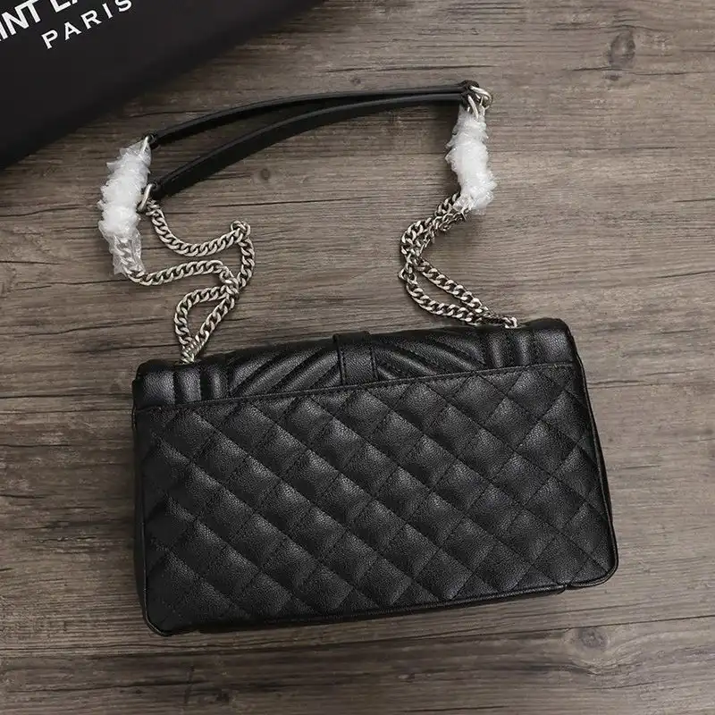 Cheap Saint Laurent Medium College Chain Bag In Textured Mixed Matelasse Leather Black Silver