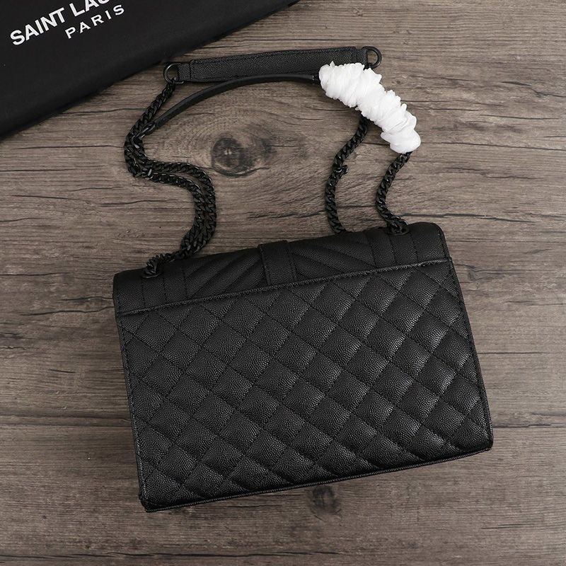 Saint Laurent Medium Envelope Chain Bag In Mixed Grained Matelasse Leather Black