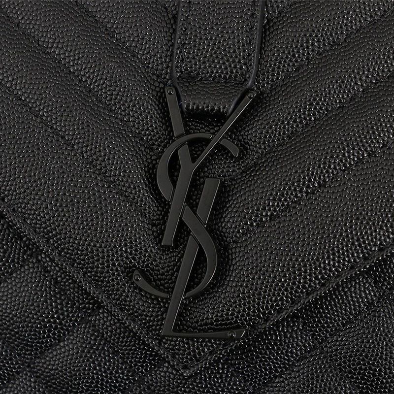 Saint Laurent Medium Envelope Chain Bag In Mixed Grained Matelasse Leather Black