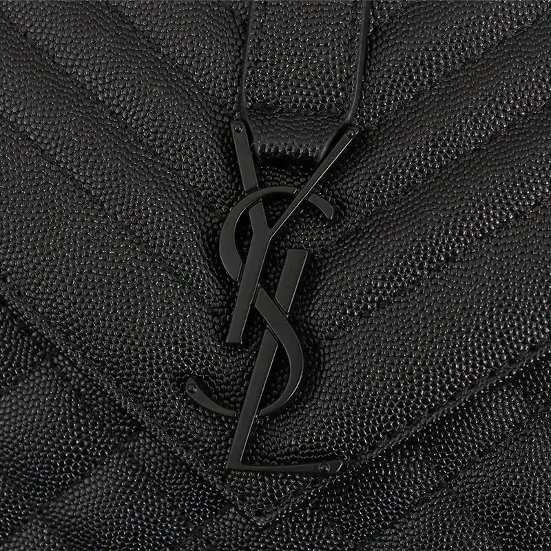 Cheap Saint Laurent Medium Envelope Chain Bag In Mixed Grained Matelasse Leather Black