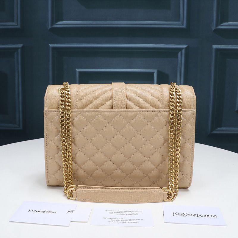 Saint Laurent Medium Envelope Chain Bag In Mixed Grained Matelasse Leather Apricot Gold