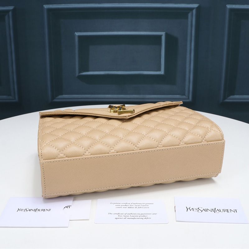 Saint Laurent Medium Envelope Chain Bag In Mixed Grained Matelasse Leather Apricot Gold