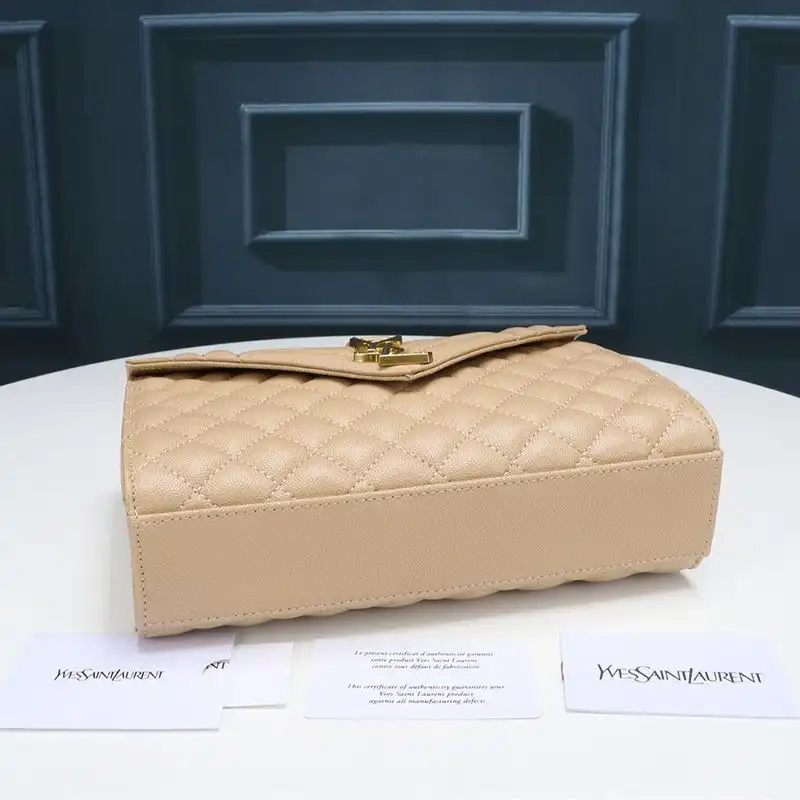 Cheap Saint Laurent Medium Envelope Chain Bag In Mixed Grained Matelasse Leather Apricot Gold