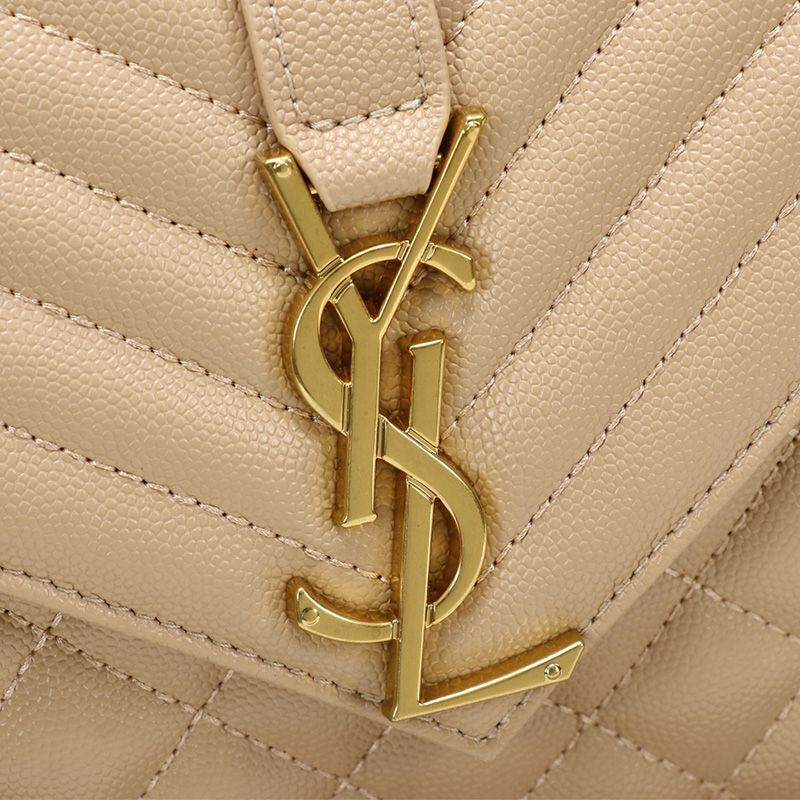 Saint Laurent Medium Envelope Chain Bag In Mixed Grained Matelasse Leather Apricot Gold