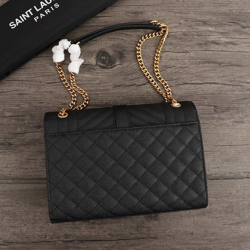 Saint Laurent Medium Envelope Chain Bag In Mixed Grained Matelasse Leather Black Gold