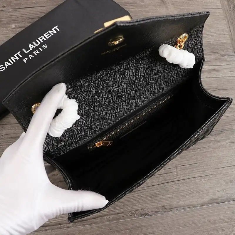 Cheap Saint Laurent Medium Envelope Chain Bag In Mixed Grained Matelasse Leather Black Gold