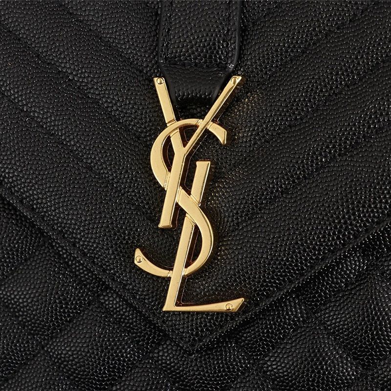 Saint Laurent Medium Envelope Chain Bag In Mixed Grained Matelasse Leather Black Gold