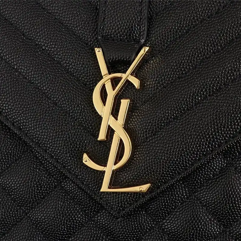 Cheap Saint Laurent Medium Envelope Chain Bag In Mixed Grained Matelasse Leather Black Gold