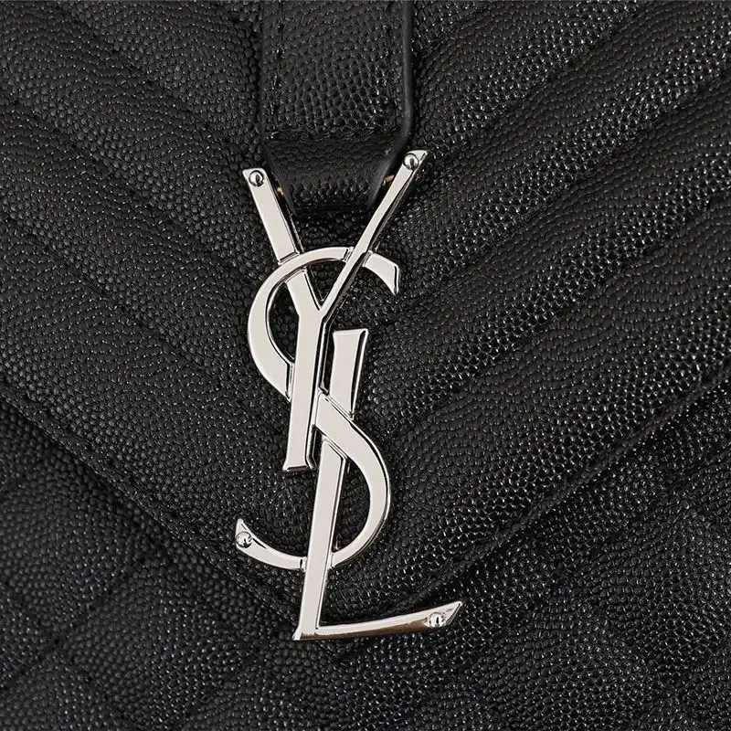 Cheap Saint Laurent Medium Envelope Chain Bag In Mixed Grained Matelasse Leather Black Silver