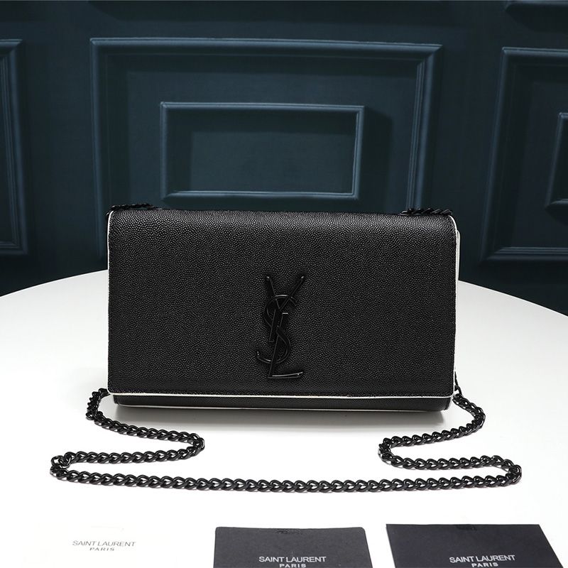 Saint Laurent Medium Kate Chain Bag In Grained Leather Black White