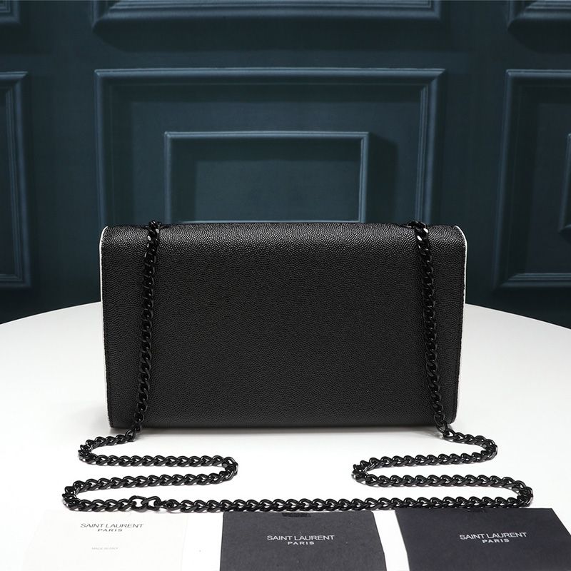 Saint Laurent Medium Kate Chain Bag In Grained Leather Black White