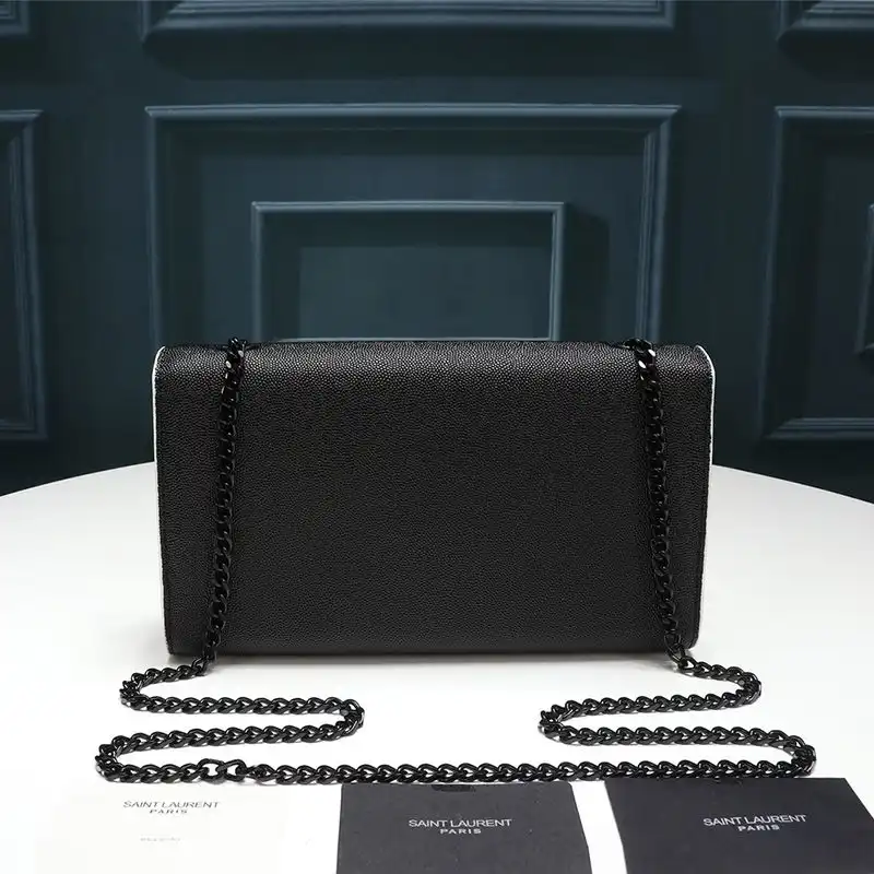 Cheap Saint Laurent Medium Kate Chain Bag In Grained Leather Black White