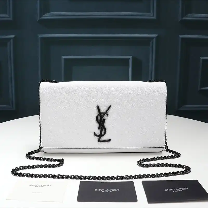 Saint Laurent Medium Kate Chain Bag In Grained Leather White Black