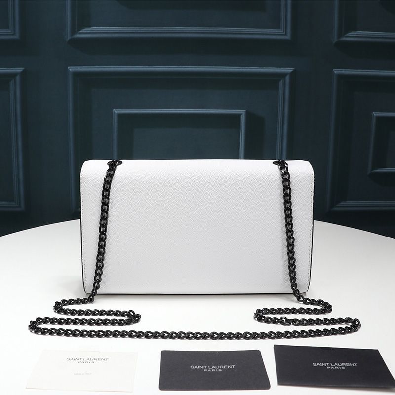 Saint Laurent Medium Kate Chain Bag In Grained Leather White Black