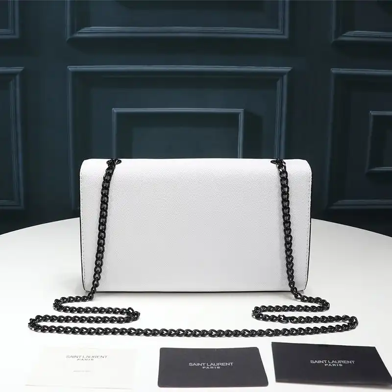 CHEAP Saint Laurent Medium Kate Chain Bag In Grained Leather White Black