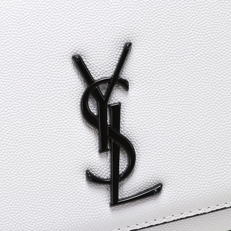 Saint Laurent Medium Kate Chain Bag In Grained Leather White Black