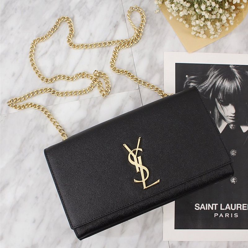 Saint Laurent Medium Kate Chain Bag In Grained Leather Black Gold