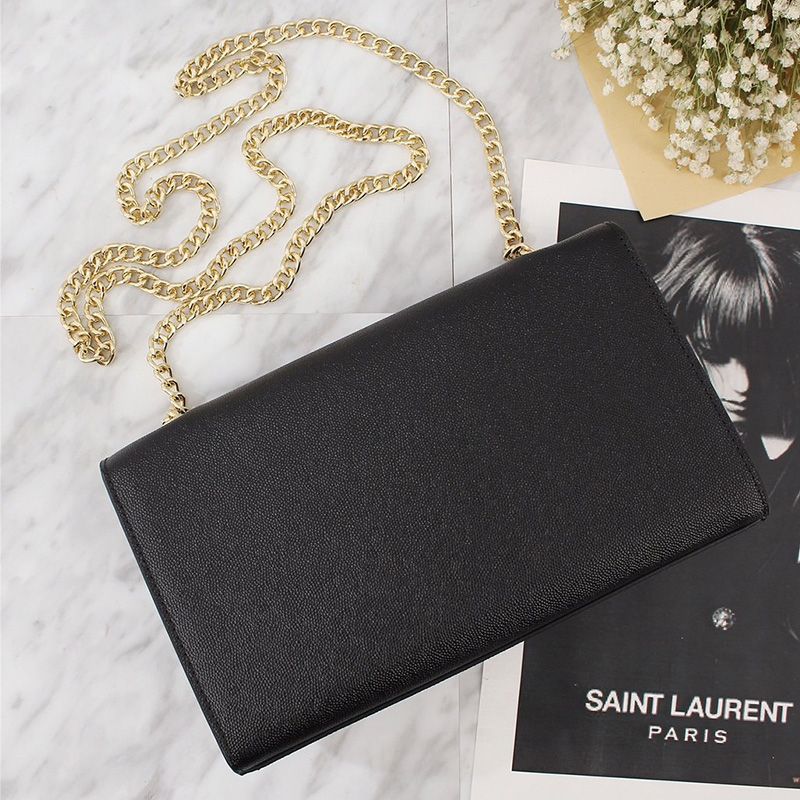 Saint Laurent Medium Kate Chain Bag In Grained Leather Black Gold