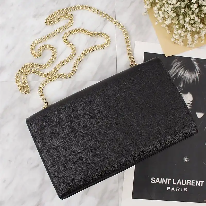 Cheap Saint Laurent Medium Kate Chain Bag In Grained Leather Black Gold