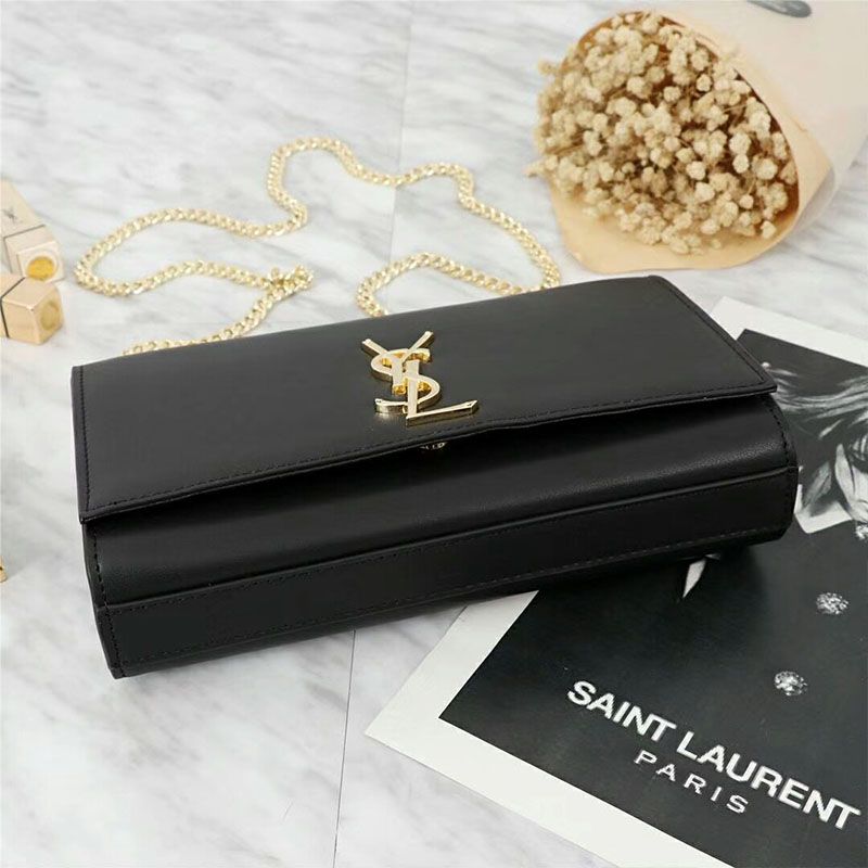 Saint Laurent Medium Kate Chain Bag In Leather Black Gold