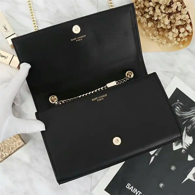 Cheap Saint Laurent Medium Kate Chain Bag In Leather Black Gold