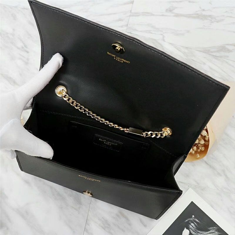 Saint Laurent Medium Kate Chain Bag In Leather Black Gold