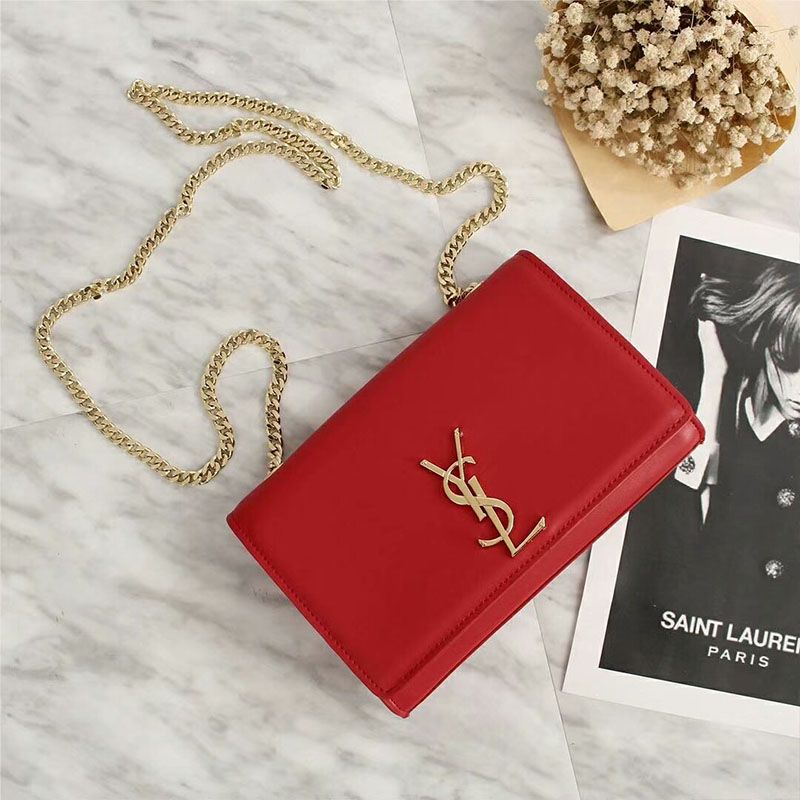 Saint Laurent Medium Kate Chain Bag In Leather Red Gold