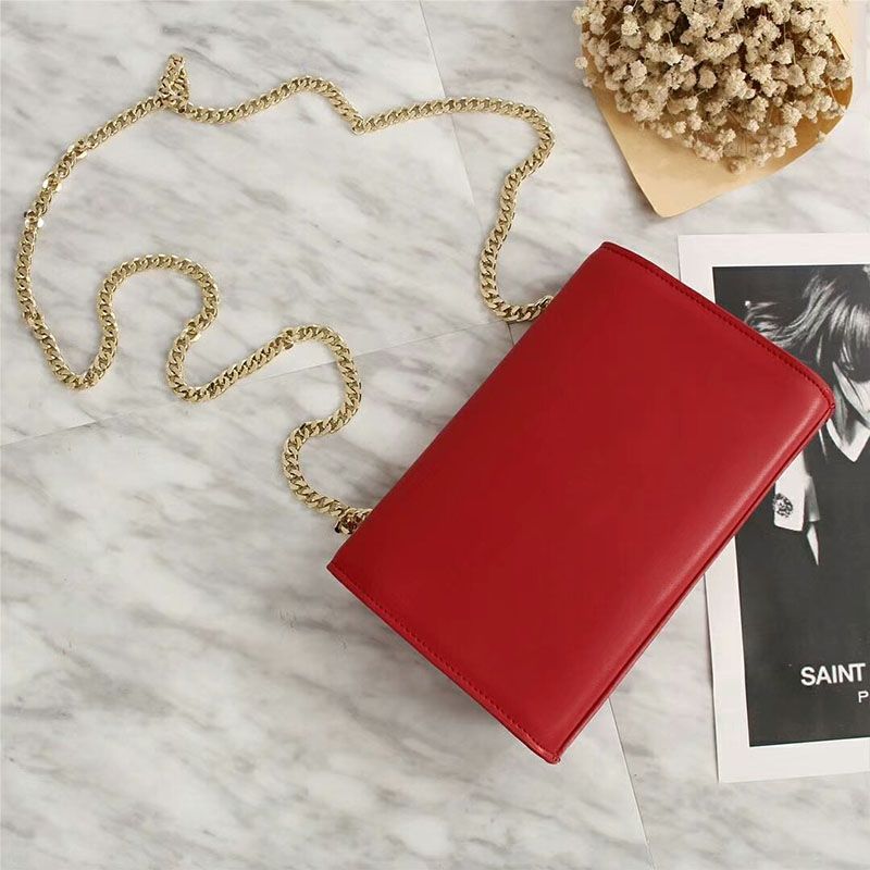 Saint Laurent Medium Kate Chain Bag In Leather Red Gold