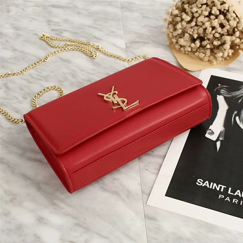 Saint Laurent Medium Kate Chain Bag In Leather Red Gold