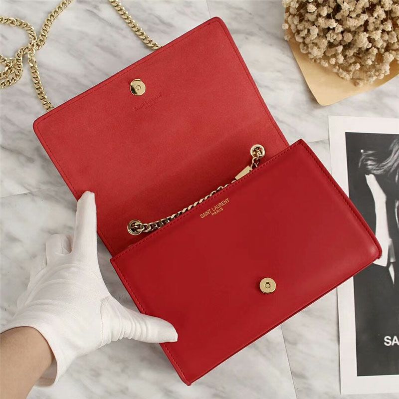 Saint Laurent Medium Kate Chain Bag In Leather Red Gold