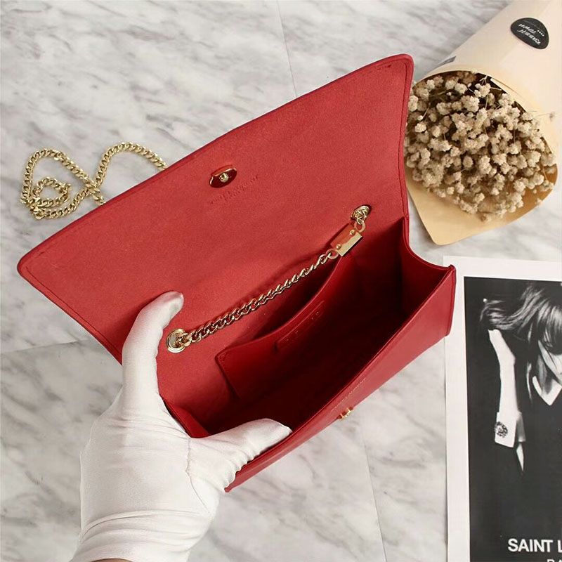 Saint Laurent Medium Kate Chain Bag In Leather Red Gold