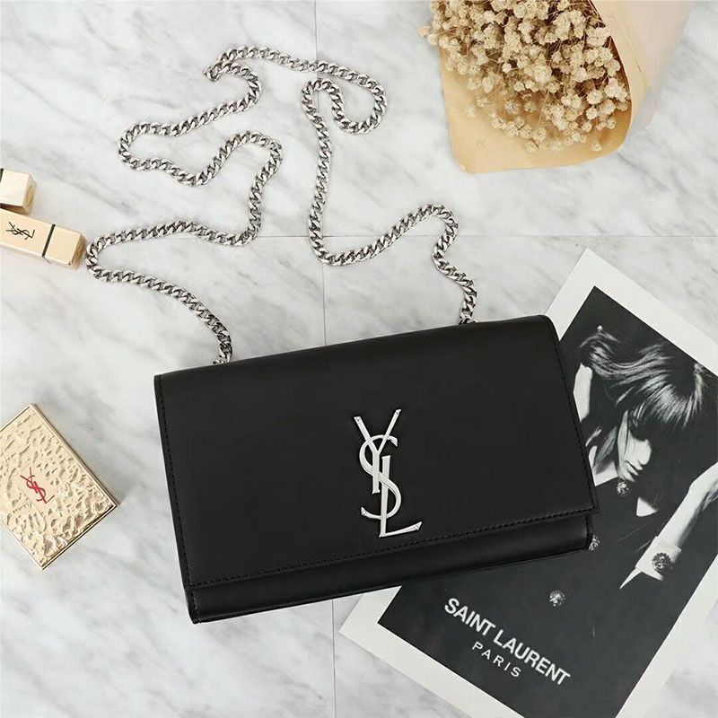 Saint Laurent Medium Kate Chain Bag In Leather Black Silver