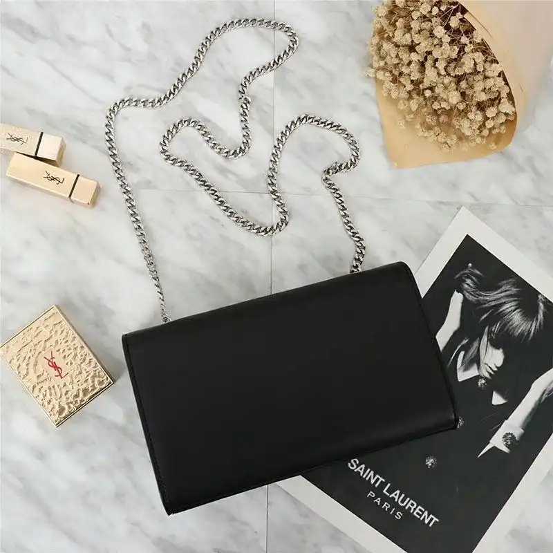 Cheap Saint Laurent Medium Kate Chain Bag In Leather Black Silver