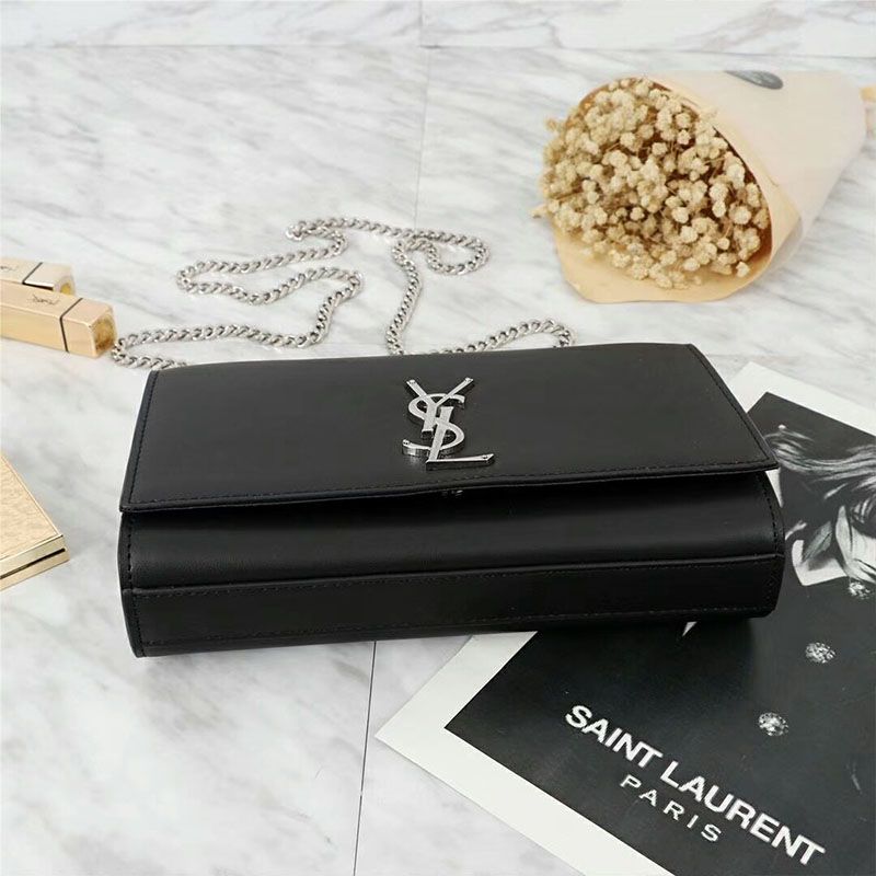 Saint Laurent Medium Kate Chain Bag In Leather Black Silver