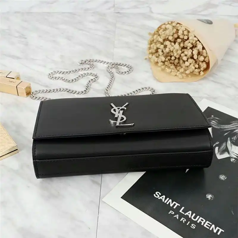 Cheap Saint Laurent Medium Kate Chain Bag In Leather Black Silver