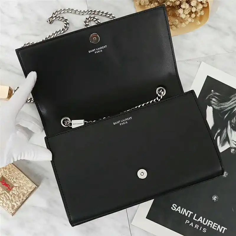 Cheap Saint Laurent Medium Kate Chain Bag In Leather Black Silver