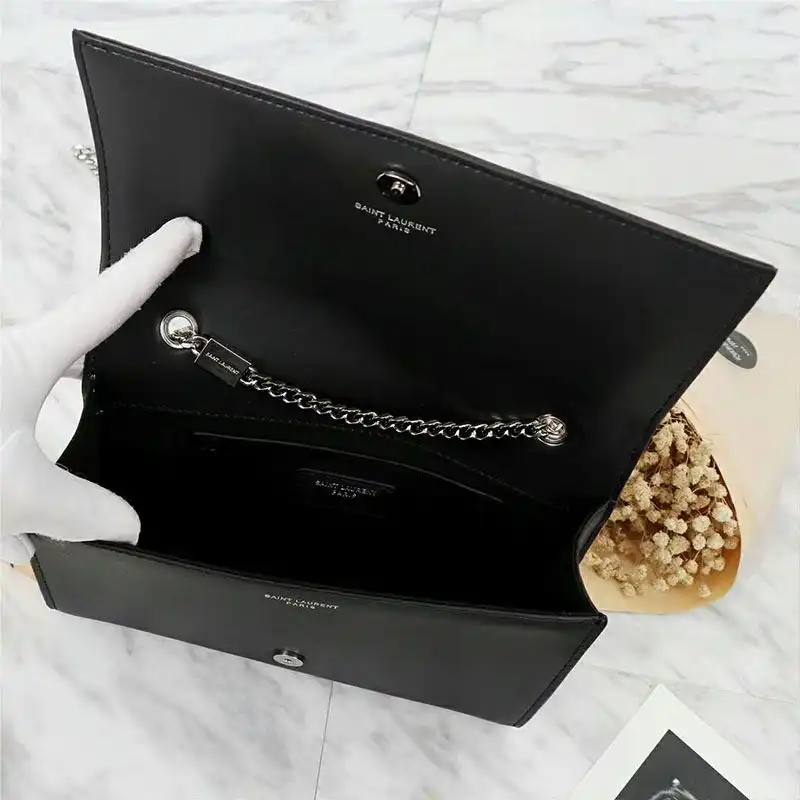 Cheap Saint Laurent Medium Kate Chain Bag In Leather Black Silver